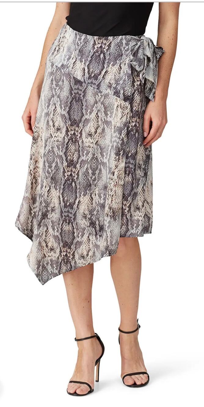 Krisa Satin Snake Print Wrap Skirt S